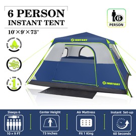 HINSTANT 4/6/8 Person Instant Tent, Waterproof Pop Up Tents for Camping with Rainfly, 60 Seconds Easy Setup, Automatic Cabin Tent for Family Camping with Expandable Carry Bag & Upgraded Ventilation