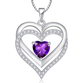 RIVIKO Heart February Birthstone Necklaces Gifts for Women, 925 Sterling Silver Love Heart Pendant Necklace Mothers Day Valentines Christmas Birthday Jewelry Gifts for Her Mom Wife Girlfriend