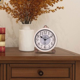 Lafocuse Metal Alarm Clock Beige White Large Alarm Clock Silent No Ticking Antique Retro Alarm Clock Vintage Table Clock Analogue Bedside Table Bedroom Office 13.3 cm