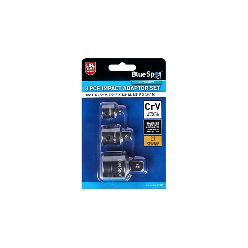 BlueSpot Impact Socket Adapter Adaptor Set 3-Piece Reducers 3/4" F