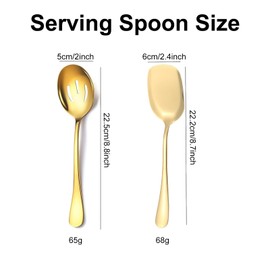 4 Pcs Stainless Steel Large Serving Spoons Shovels Long Handle Slotted Spoon for Serving Kitchen Cooking Restaurant Banquet (Gold)