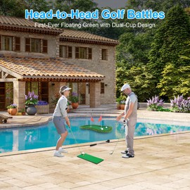 Chriiena Floating Golf Green for Pool/Lake, Floating Chipping Mat with Ball Retriever & Anti-Drift Ropes - Stable Golf Putting Practice Game Set for Golfers (47.2x31.5in)