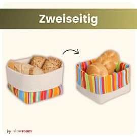 slowroom Bread Basket, Gift Set – Colourful Stripes, cotton – 12.5 x 12.5 x 10 cm