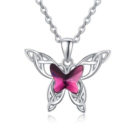 KINGWHYTE Butterfly Pendant Necklace Sterling Silver for Women Girls, Purple Crystals Celtic Knot Necklaces with xquisite Gift Box