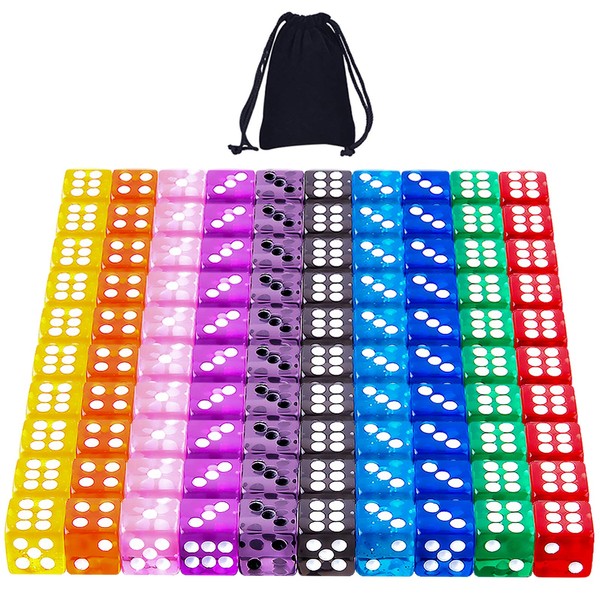 SIQUK Set of 100 Dice 12 mm 6-Sided Colourful Dice