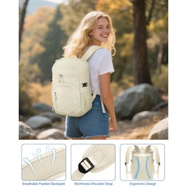 Pritent Cooler Backpack Insulated Waterproof,30 Cans Backpack Coolers Leakproof Lunch Backpack for Men Women Portable Soft Cooler Bag for Beach Camping Travel Picnic, Beige