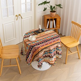Erbnaryx - Mantel bohemio para mesas redondas, bordes con flecos y manteles de patrón geométrico, mantel floral de granja decorativo para cocina comedor, 60 pulgadas (redondo)