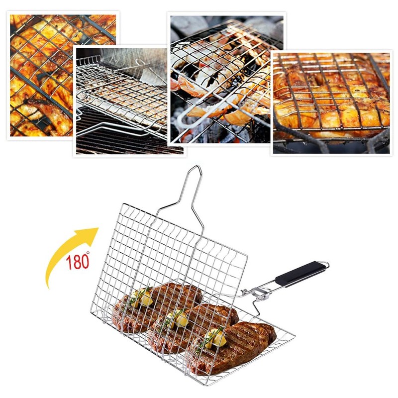 Grill Basket - Stainless Steel BBQ Portable Foldable Cooking Grate