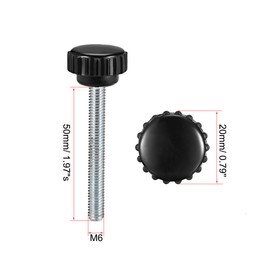 sourcing map 2pcs Knurled Clamping Knobs M6 x 50mm Metric Zinc Plated Carbon Steel Male Thread Thumb Screw on Type 20mm Plastic Round Head Threaded Hand Bolt Stud Knobs Black