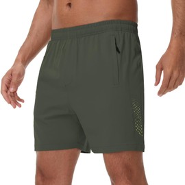 Blaosn - Pantalones cortos deportivos para hombre, para gimnasio, deporte, entrenamiento, golf, senderismo, 9/7/5 pulgadas, baloncesto, pantalones cortos casuales de verano, Verde militar, Large