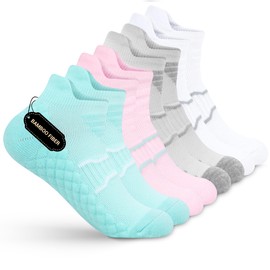 WeciBor Womens Bamboo Low Cut Athletic Sock, Anti-Blister Cushioned Sports Trainer Ankle Running Socks, 4 Pack Multicolor, Size 3-5