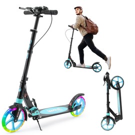 Scooter for Ages 8+ Teens and Adults Kick Scooter Foldable with Double Braking System Bells Adjustable Handlebars Kickstand Max Load 220 LBS 8" Big Wheels (Black)