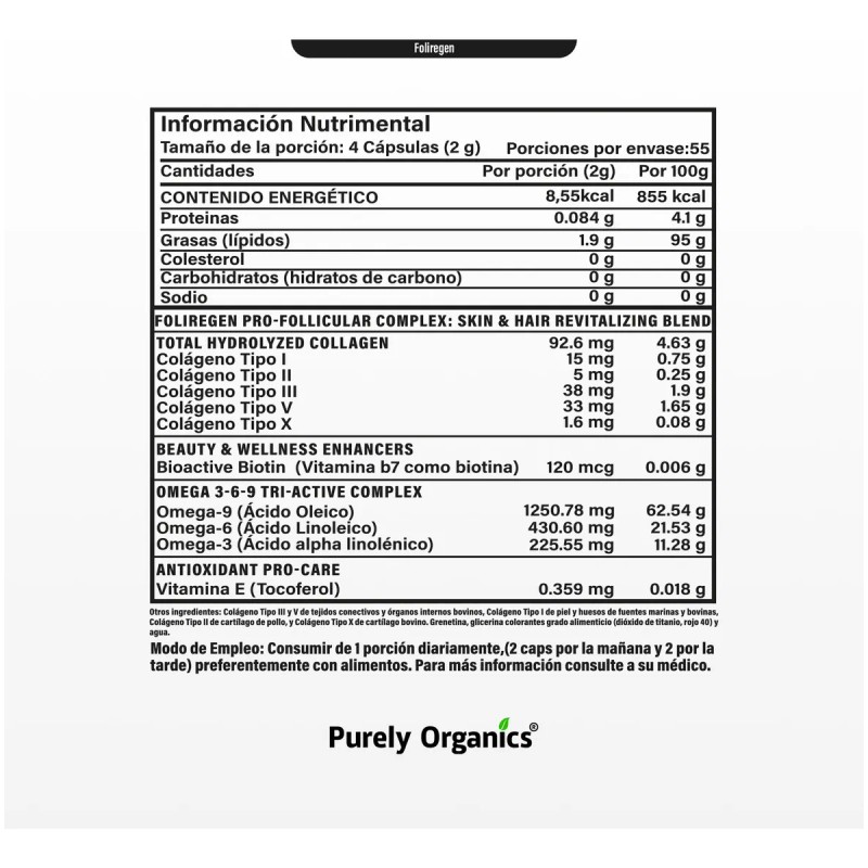 Foliregen Profesional Folicular Care | 220 Cápsulas | Purely Organics