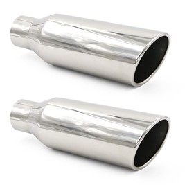 WestMotive, 2.5 Inch Inlet Silver Exhaust Tip, 2.5" Inlet 4" Outlet 12" Overall Length Polished Diesel Universal Stainless Steel Rolled Edge Exhaust Tail Tips, Weld On, 2 Pack