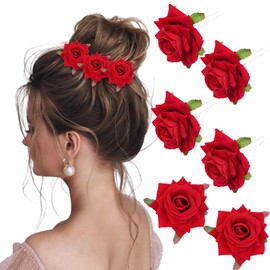 6 Pcs Rose Hair Clip Red Rose U-shaped Bobby Pins and Rose Alligator Clips Floral Hair Barrettes Flower Bridal Pins Headpiece Daily Decoration for Women Girls