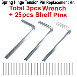 ZDingTech Spring Hinge Tension Pin Replacement Kit.25pcs Stainless Steel Shelf Pins and 3pcs Hex Wrenches,Metal Dowel Pegs Shelf Support Pins Kit for Self Closing Door Hinges Garage Door Closer Hinge