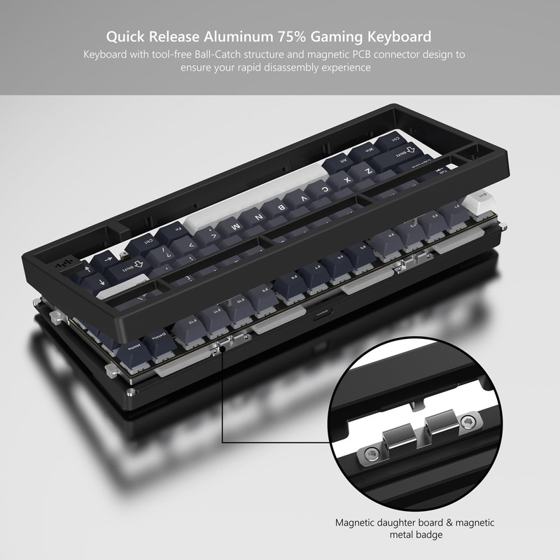 Womier RD75 Pro 75% Keyboard, Quick Release Wireless Aluminum Gaming