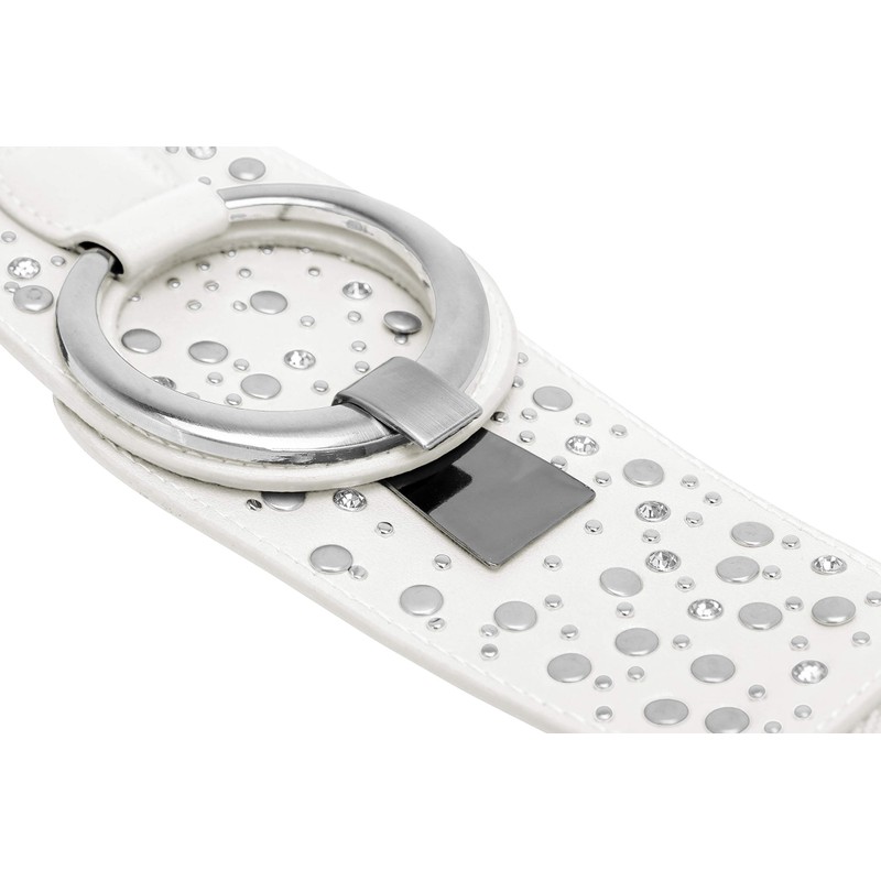 BlackButterfly Wide Elastic Stretch Retro Metal Interlock Buckle Belt (White,