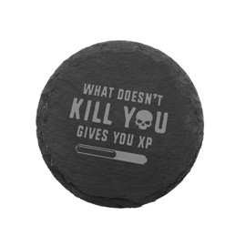 "What Doesn't Kill You Gives You XP" Engraved Slate Coaster for Gamers - Funny Gaming Gifts for Men or Women…