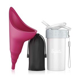 Syarme Female Urination Device,Portable Reusable Urinal Funnel with Extension Tube,Small Folding Storage,Suitable for Travel,Festivals,Camping,Traffic Jams,Etc,Includes Waterproof Bag,Waterproof Cup