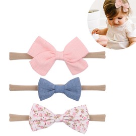 BIRLOZA Pack of 3 Baby Headband Bow Hair Bands Baby Headband Baby Girls Nylon Headband