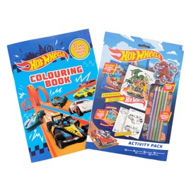 Anila's Hot Wheels Activity Set, Colouring Book with 32 Pages, Activity Pad, Metallic Pencils and Sticker Sheet