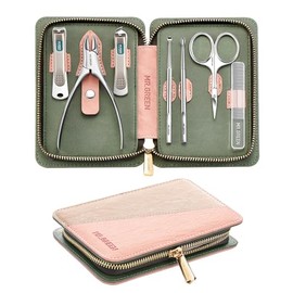 Juego de manicura de 7 piezas, juegos de pedicura, juegos de cortaúñas, cortador de uñas profesional de acero inoxidable con estuche de viaje