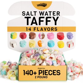 Snackathon Salt Water Taffy Assorted Mix – 14 Flavor Variety, Bulk 2 LB Family Size, Soft & Chewy Gourmet Candy, Approx. 140+ Individually Wrapped Pieces