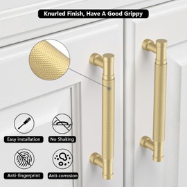 Coinkoly 10 Pack 5''(128mm) Gold Knurled Cabinet Handles Kitchen Brushed Gold Pulls for Cabinets Drawer Pulls Dresser Hardware for Cupboard Bathroom