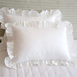 gshhd0 1 Pair of Pillowcases with Ruffles, White Shabby Chic Victorian Country Girl Vintage Pillow Cover Protector with Border Decorative