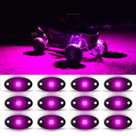 Rock Lights Pink with Light Purple 12 Pods Pure Pink LED Rock Lights IP68 Waterproof 47inch Extension Wires for Trucks UTV ATV SUV Boat Pickup Car Fender Exterior Lighting Kit