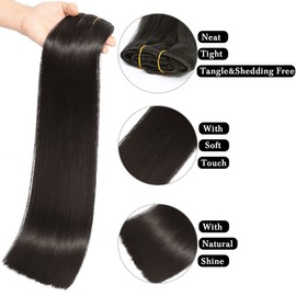 Clip in Hair Extensions Real Human Hair Jet Black for Women Invisible Natural Straight Seamless Clip in Hair Extensions Human Hair 8pcs Double Weft 60g (#1 Jet Black, 14 Inch)