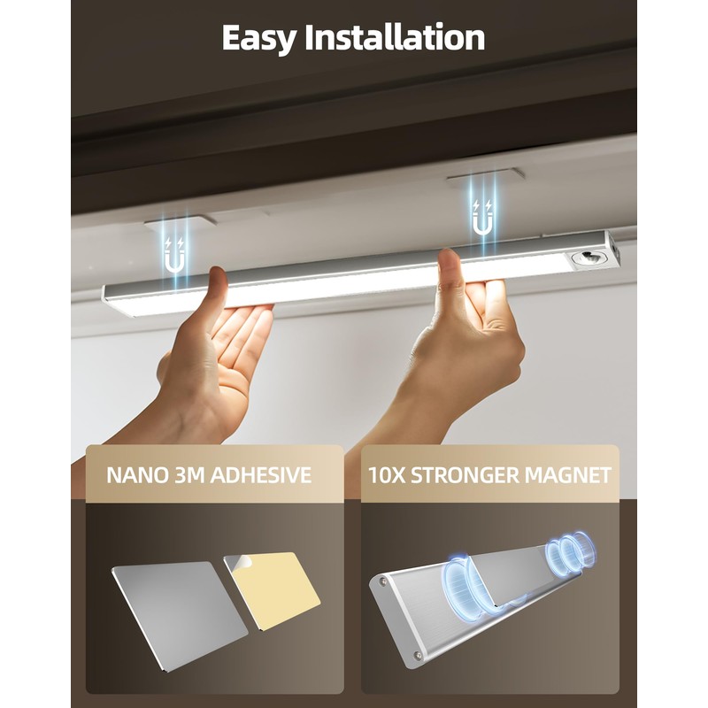 AMETHEUS 4Pack 16inch Under Cabinet Lighting, Rechargeable Motion Sensor Light