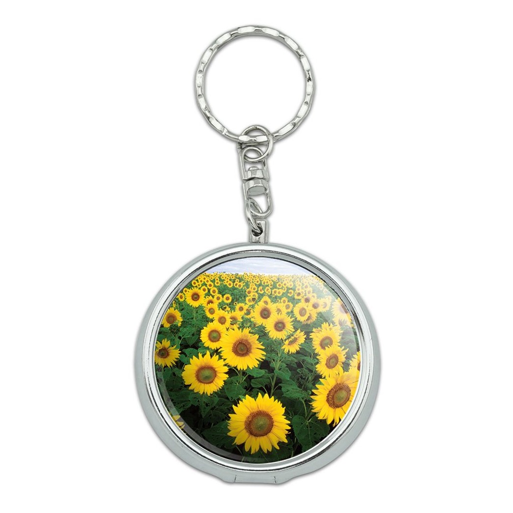 Graphics and More Portable Travel Size Pocket Purse Ashtray Keychain with Cigarette Holder Flowers - Field of Sunflowers