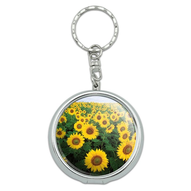 Graphics and More Portable Travel Size Pocket Purse Ashtray Keychain with Cigarette Holder Flowers - Field of Sunflowers