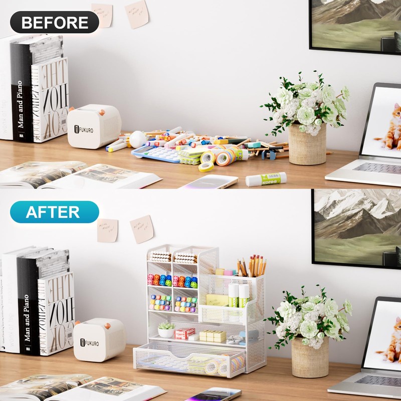 Marbrasse Mesh Desk Organiser,Stationary Organiser,Multifunctional Pen Holder,Desktop Storage and Drawer