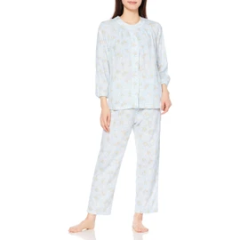 Gunze Women's Pajamas, 100% Cotton, Moisturizing Treatment, W Gauze, Long Sleeve Pants, green
