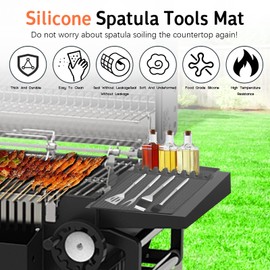 Silicone Griddle Tools Mat for Blackstone, Silicone Heat Resistant Spatula Mat with Drip Pad， Blackstone Griddle Seasoning for Kitchen Stovetop Countertop Griddle Accessories - Gray