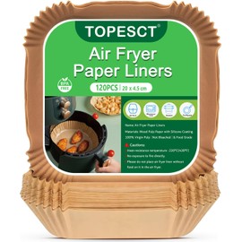 TopEsct Baking Paper for Hot Air Fryer, Pack of 120 20 cm Airfryer Baking Paper, Food Grade, Waterproof, Oilproof, Hot Air Fryer Accessories for 4.5-8 L Baskets