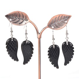 Natural Black Obsidian Gemstone Crystal Healing Reiki Chakra Handmade Angel Wing Dangle Earrings