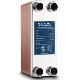 ALECOIL 3"x8" 26 Plates Heat Exchanger with 3/4" MPT Port Water to Water 316L Stainless Steel Brazed Plate Heat Exchanger for Water Heating, Floor Heating, Commercial and Industrial Refrigeration