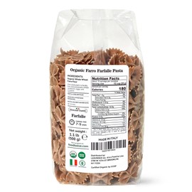 Organic Farro Farfalle Pasta, 1.1 lb (Pack of 2) – Italian Whole Wheat and Non-GMO Bow-tie Pasta, Single Ingredient. No Additives. Ancient Grain. Good Source of Plant Based Protein and Fiber. Vegan
