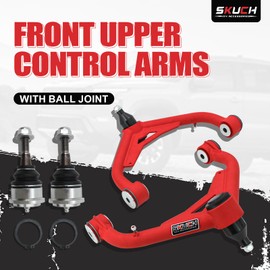 2-4" Lift Front Upper Control Arms for 2001-2010 Chevy Silverado/GMC Sierra 2500HD/3500HD 4WD, 2001-2004 Chevy Silverado/GMC Sierra 2500, PU Bushing, 2 Replacement Ball Joints, Wrinkle Red