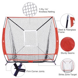 ZELUS 5x5ft Baseball and Softball Practice Net | Portable Hitting Batting Net with Tee, Target Strike Zone, Weighted Training Ball and Carry Bag