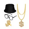 Wmzjnljy 4pcs Hip Hop Costume Kit 80s/90s Rapper Accessories,Bucket Hat,Gold