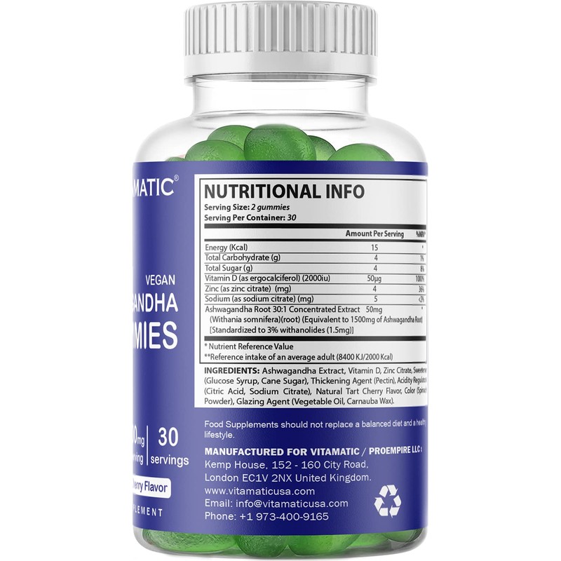 Vitamatic Ashwagandha Gummies 1500mg per Serving - 60 Vegan Gummies