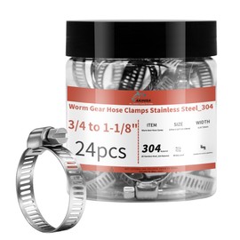24 Pack 3/4" - 1 1/8" Worm Gear Hose Clamps, Adjustable Range 19-29mm 304 Stainless Steel Fuel Line Hose Clamps for Pipe, Plumbing, Automotive and Mechanical Application