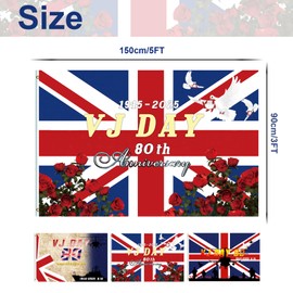 5ft VJ Day 80th Anniversary Flag,VJ Day Large Flag 80th Victory Flags 5 * 3FT,80 Years Victory over Japan Flags 80 Years VJ-Flag Party Parades Celebration Decor Bunting Banner 2025 Gifts Memorabilia