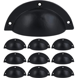 Set of 10 Cast Iron 3.25 inch Cup Drawer Pulls, Modern Hardware Bin Pulls for Cabinets Drawer Bins Doors, 3.75 X 1.63 Inch, Kitchen Cabinet and Cupboard Door Cup Pull (Iron, Black Coated Finish)