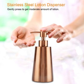 350ml Stainless Steel Liquid Soap Shampoo Lotion Dispenser Pump, Square Refillable Soap Dispenser for Kitchen or Bathroom Countertop(Rose Gold)